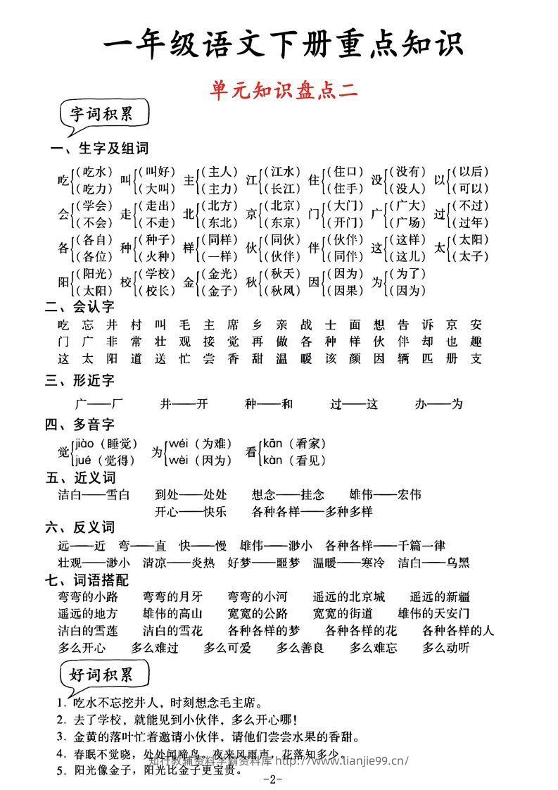 图片[2]-一年级语文单元知识盘点-学霸资料库学科资源下载