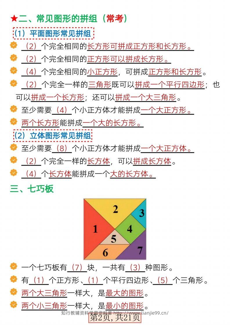 图片[2]-2025一年级数学下册全册考点知识汇总21页-学霸资料库学科资源下载
