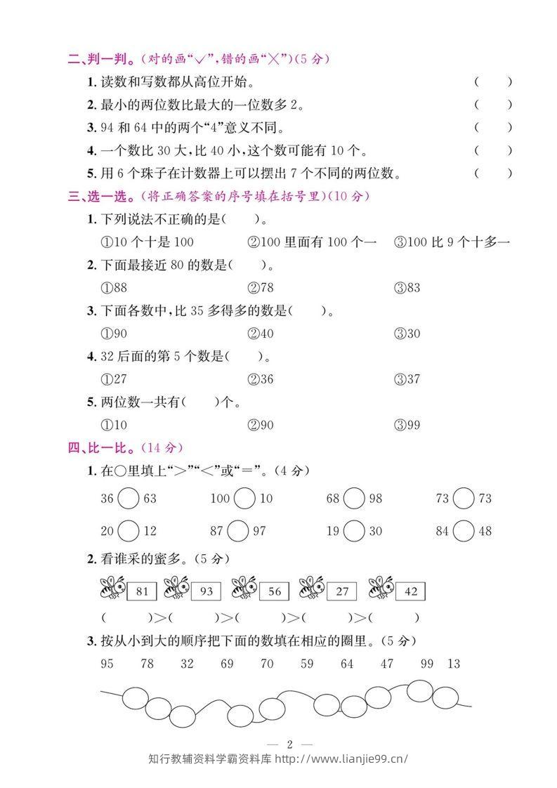 图片[2]-一年级数学下册期末五大专项复习测试卷-学霸资料库学科资源下载