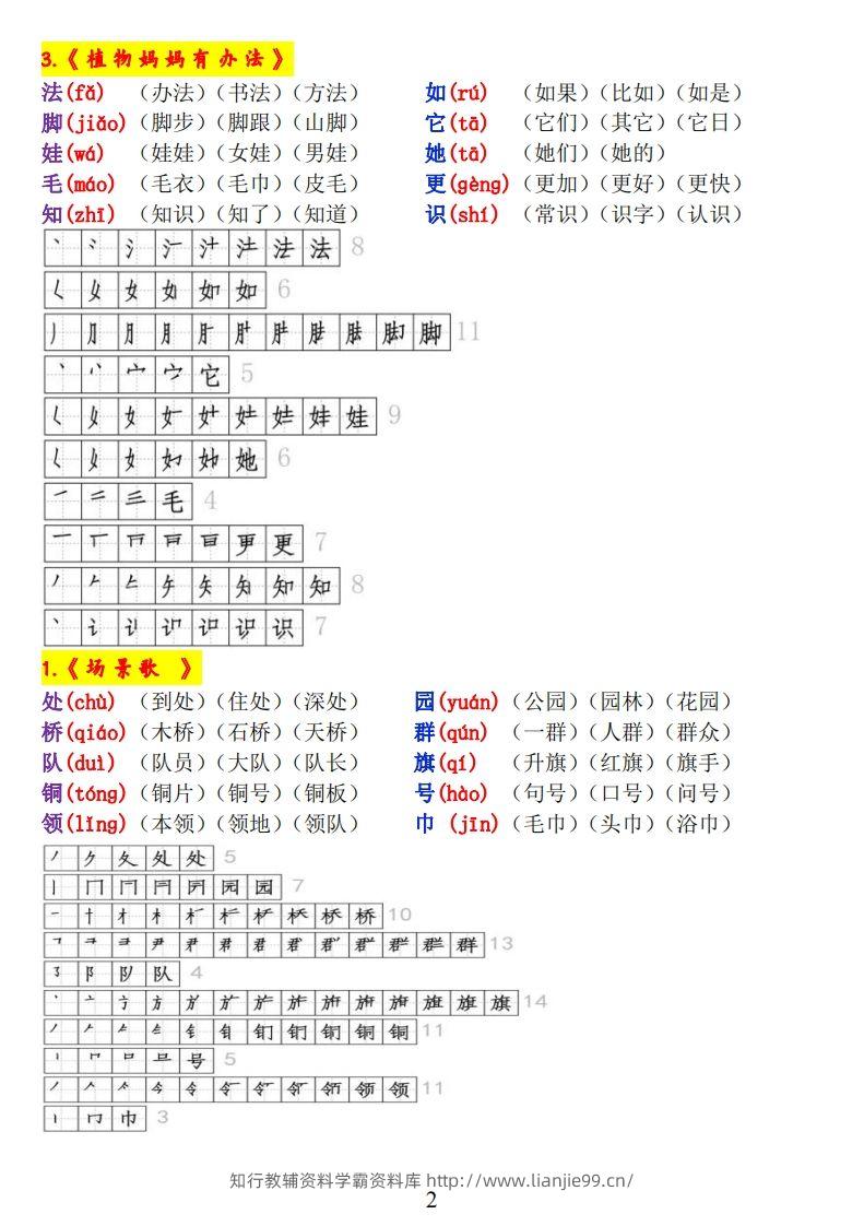 图片[2]-二上语文《生字拼音、笔顺、组词》-学霸资料库学科资源下载