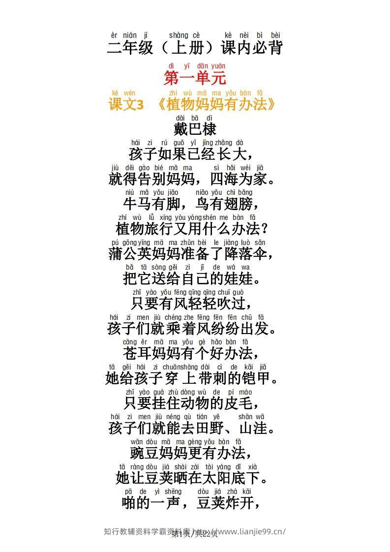 二年级语文上册必背内容及默写表-学霸资料库学科资源下载