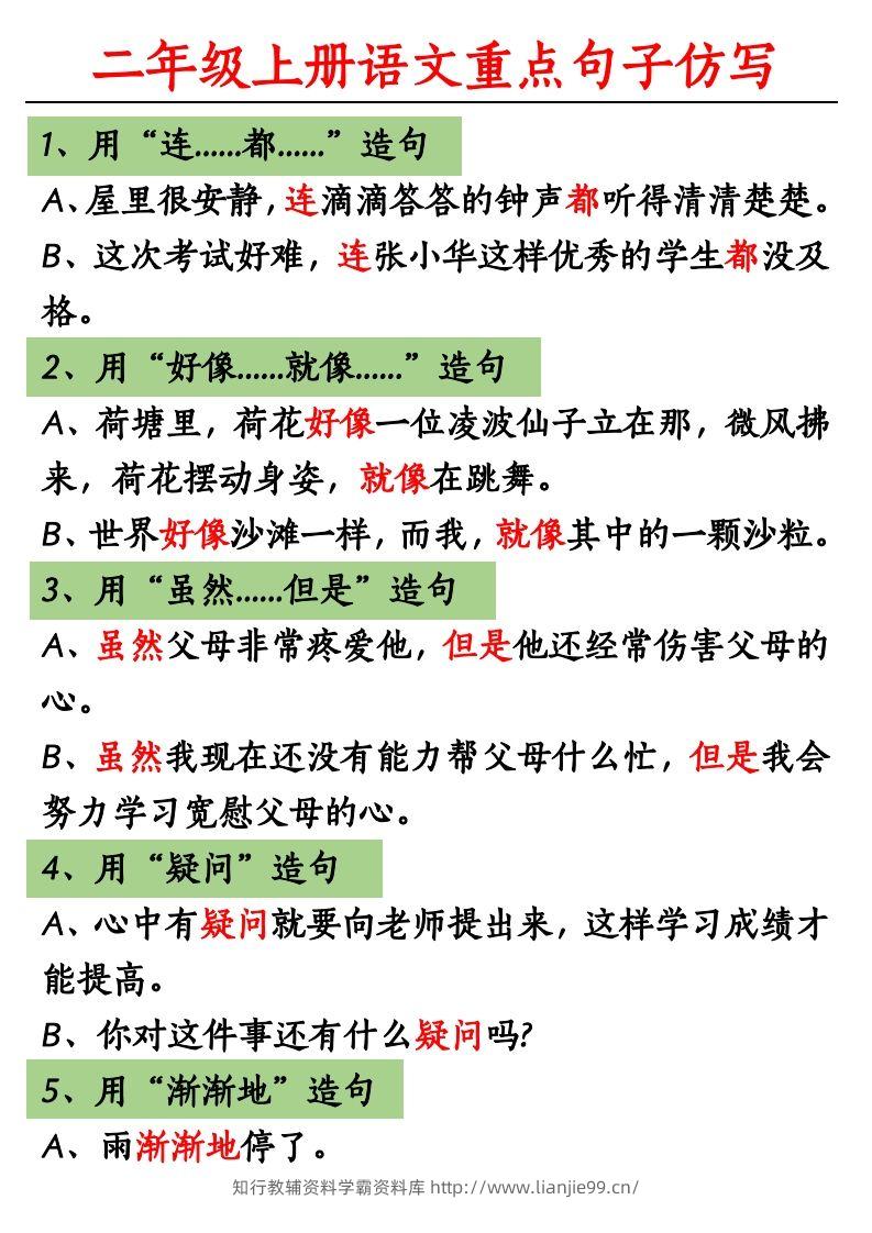 【重点句子仿写】二上语文-学霸资料库学科资源下载