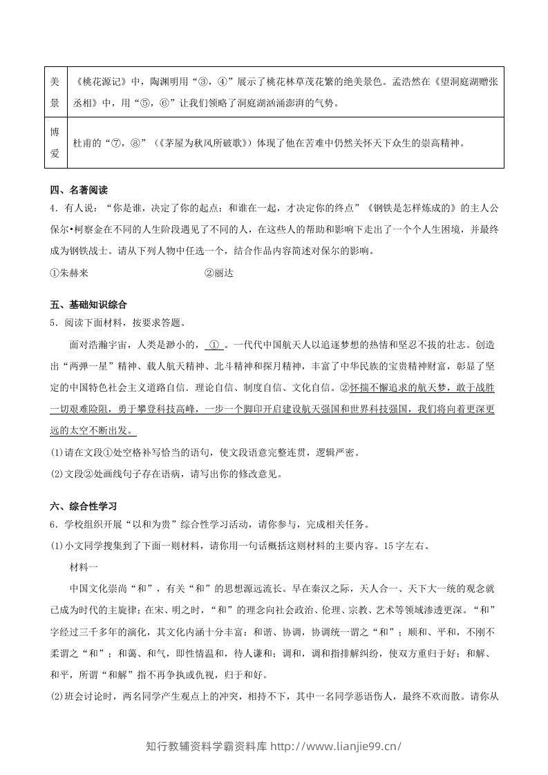 图片[2]-2022-2023学年河南省洛阳市嵩县八年级下学期期末语文试题及答案(Word版)-学霸资料库学科资源下载