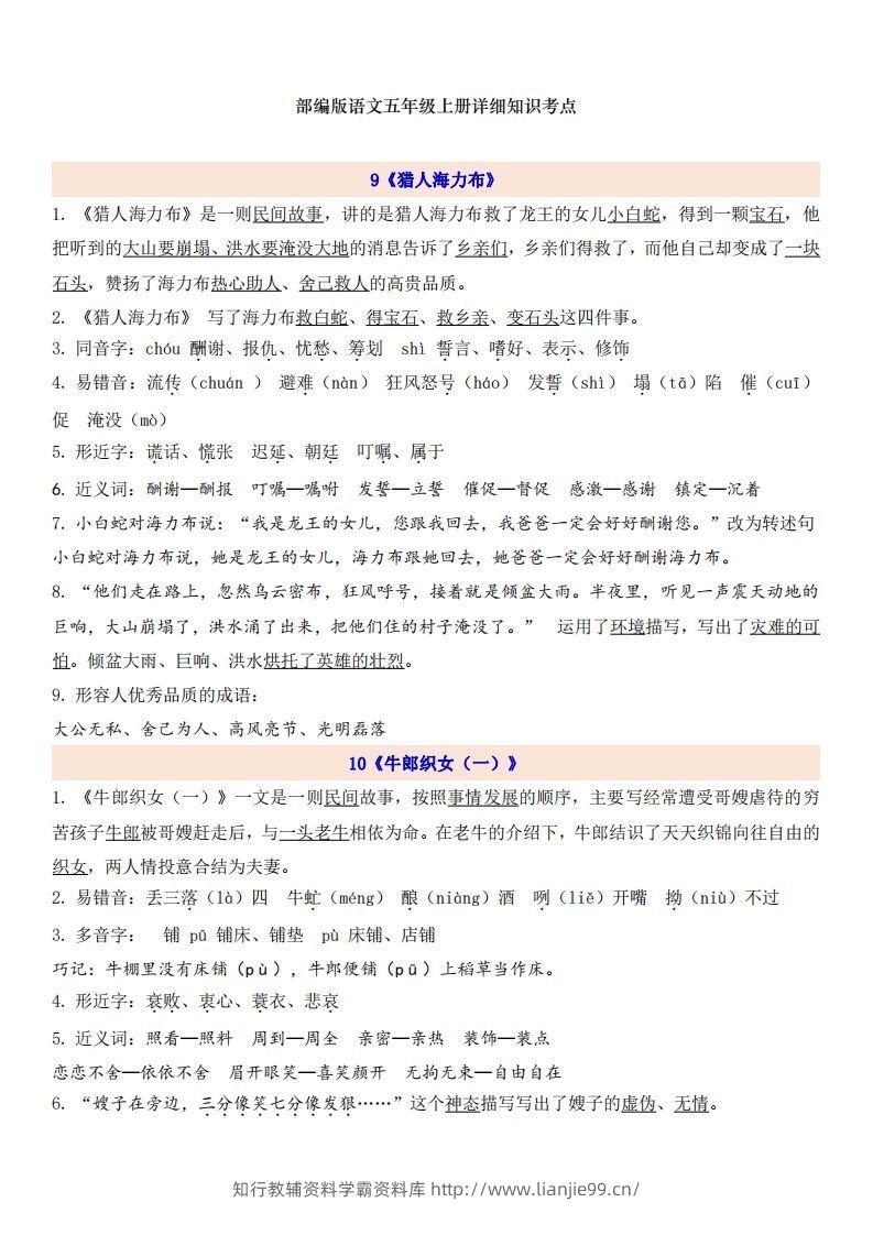 五上语文第3单元自编知识点-学霸资料库学科资源下载
