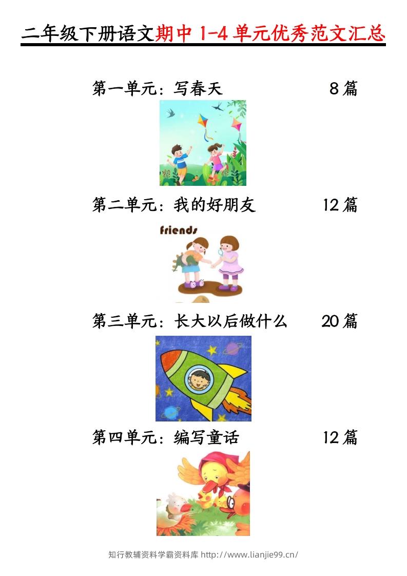 二下语文1-4单元【看图写话】-学霸资料库学科资源下载