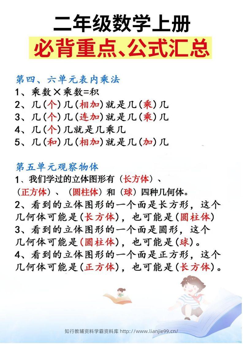 图片[3]-二上数学必背重点知识汇总精编人教版-学霸资料库学科资源下载