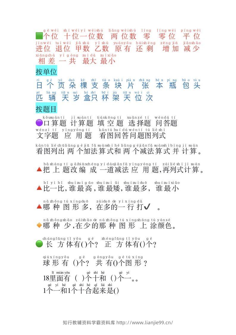 图片[2]-一年级上册数学必认常用字-学霸资料库学科资源下载