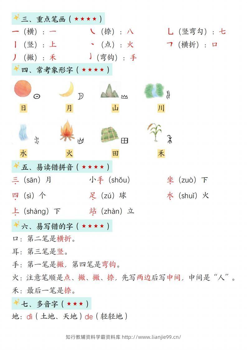 图片[2]-24新版一年级语文上册1-2单元知识点汇总-学霸资料库学科资源下载