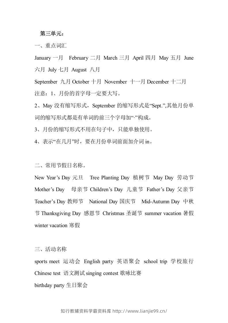 五年级英语下册Unit3单元知识梳理（人教PEP版）-学霸资料库学科资源下载