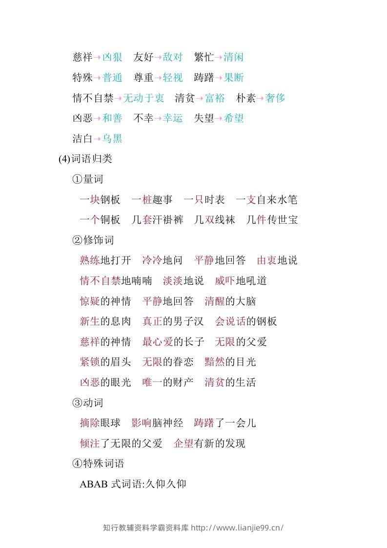 图片[3]-五年级语文下册03.第四单元知识小结（部编版）-学霸资料库学科资源下载