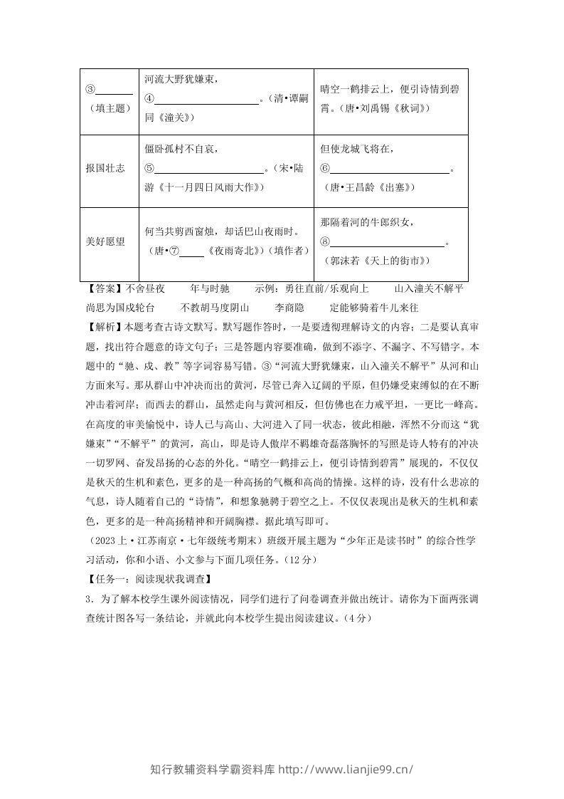 图片[2]-2023-2024学年江苏南京七年级上册语文期末试卷及答案A卷(Word版)-学霸资料库学科资源下载