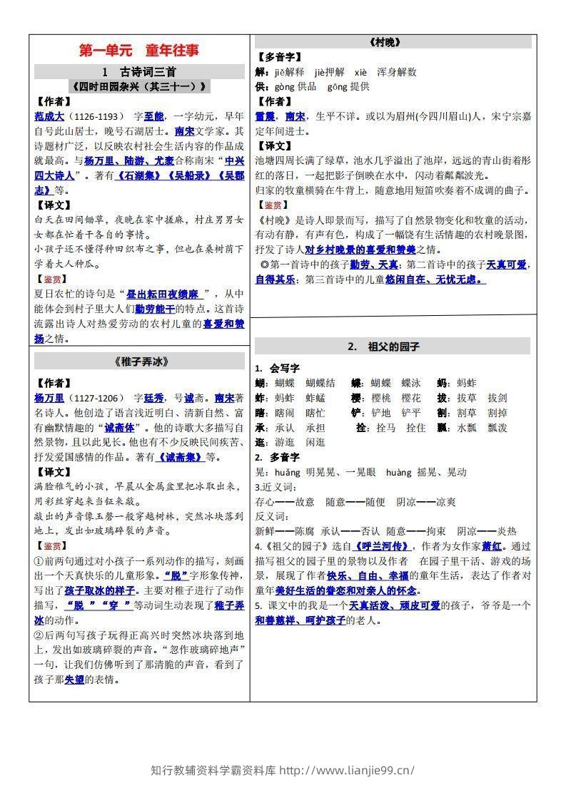 【课课贴】五下语文-学霸资料库学科资源下载