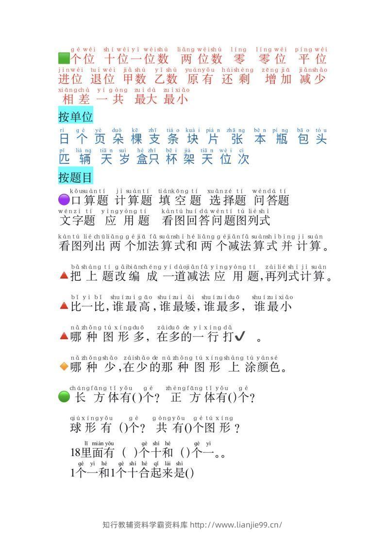图片[2]-一年级数学必认常用字-学霸资料库学科资源下载