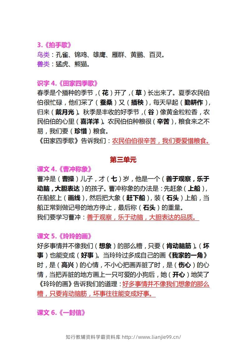 图片[2]-【各课中心思想归纳汇总】二上语文-学霸资料库学科资源下载