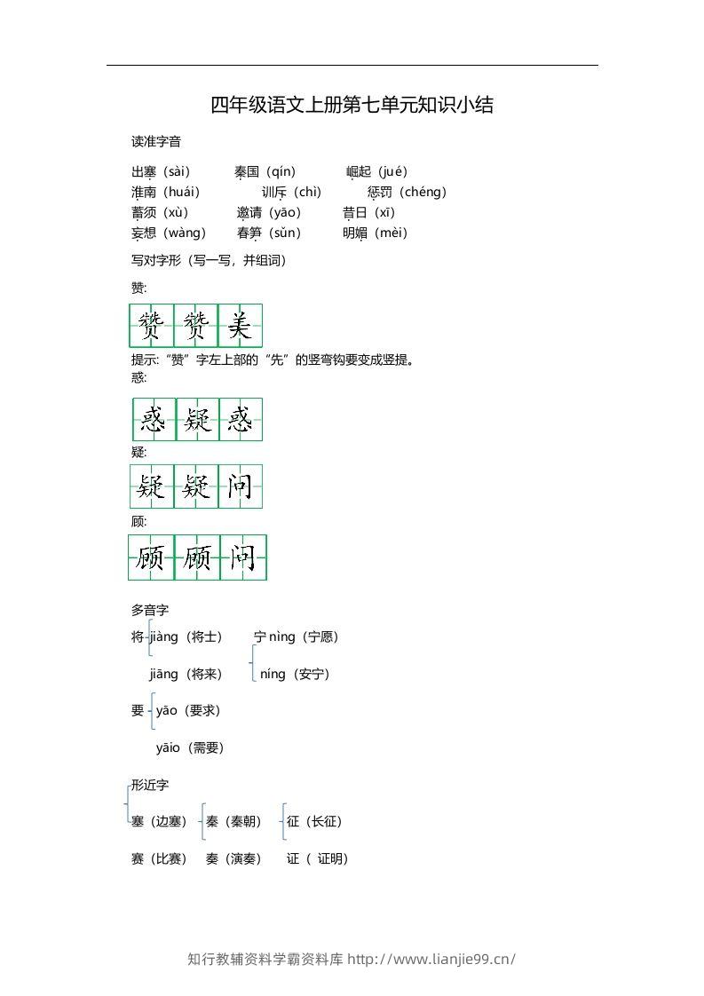 四（上）语文第七单元知识重点-学霸资料库学科资源下载