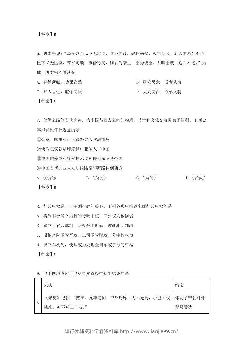 图片[3]-2020-2021年北京市昌平区高二历史下学期期末试题及答案(Word版)-学霸资料库学科资源下载
