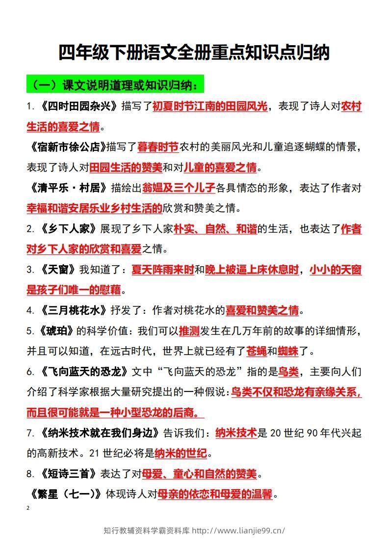 图片[2]-四年级语文下册知识点归纳总复习-学霸资料库学科资源下载