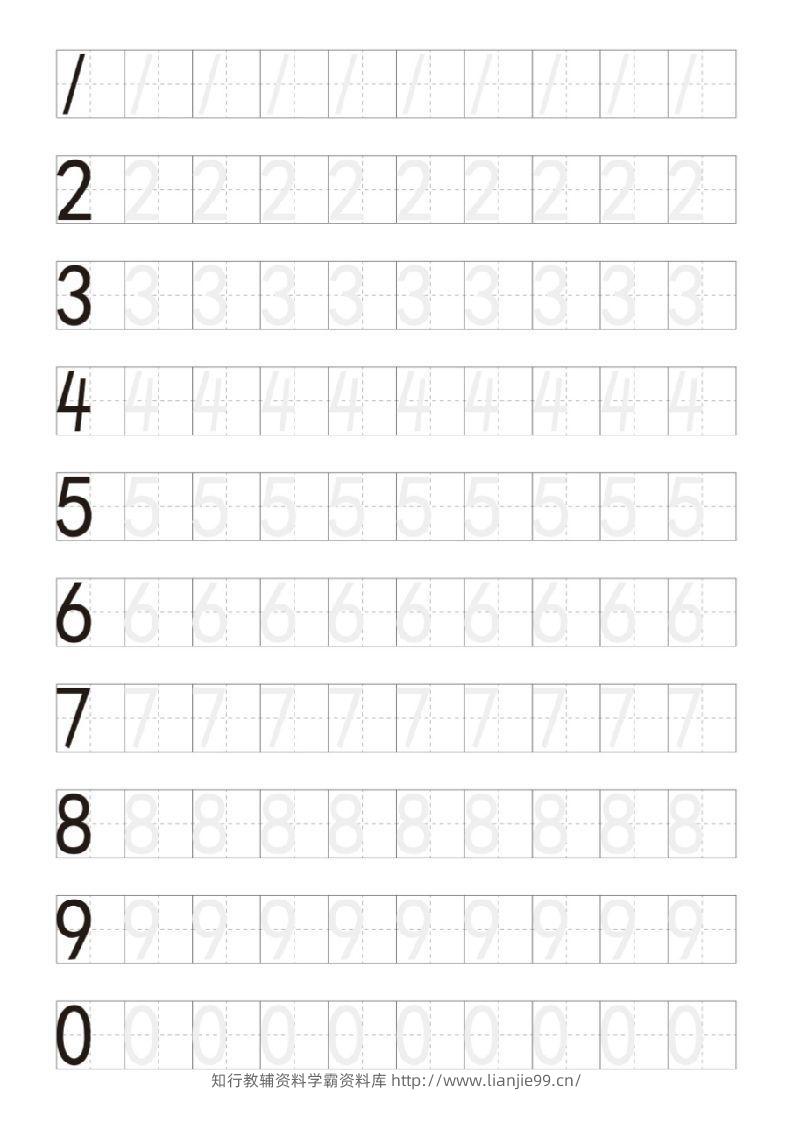 【数学】小学生阿拉伯数字描红练习字帖-学霸资料库学科资源下载