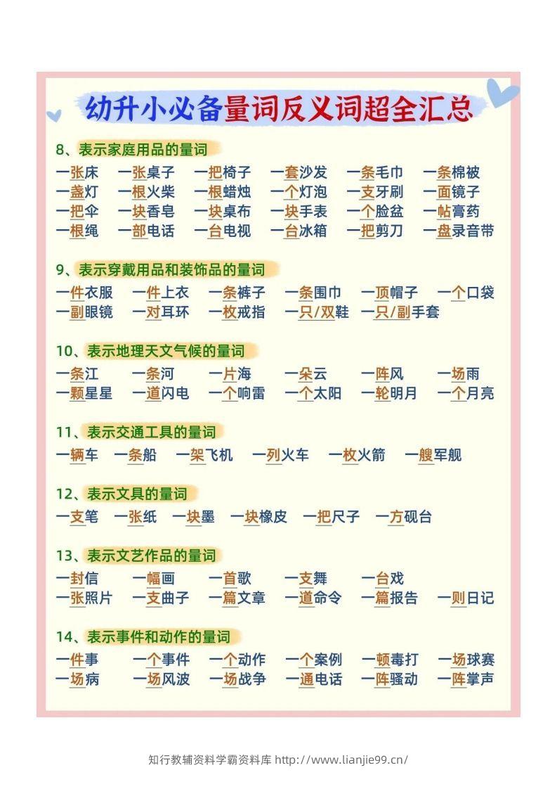 图片[2]-幼小衔接必备量词反义词汇总-学霸资料库学科资源下载