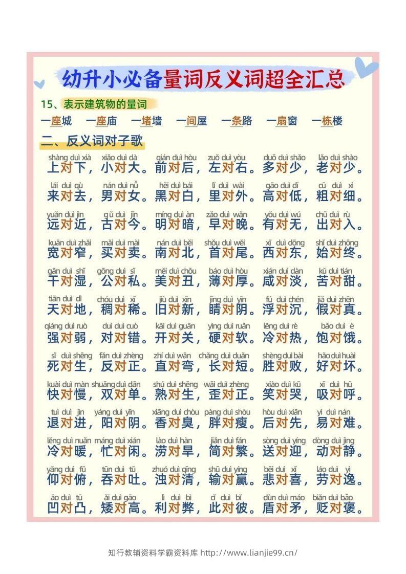 图片[3]-幼小衔接必备量词反义词汇总-学霸资料库学科资源下载