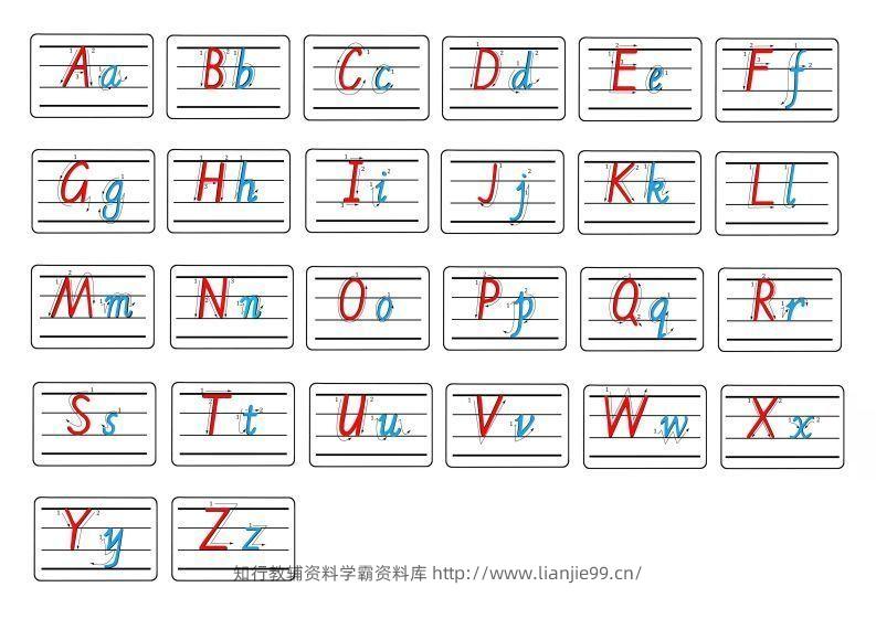 【控笔】字母描红+笔顺彩色款-学霸资料库学科资源下载