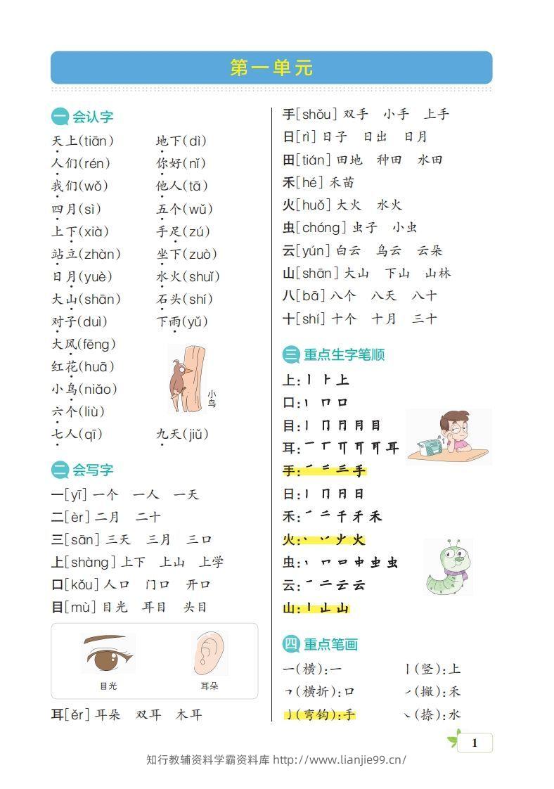 一上语文（核心考点梳理）-学霸资料库学科资源下载