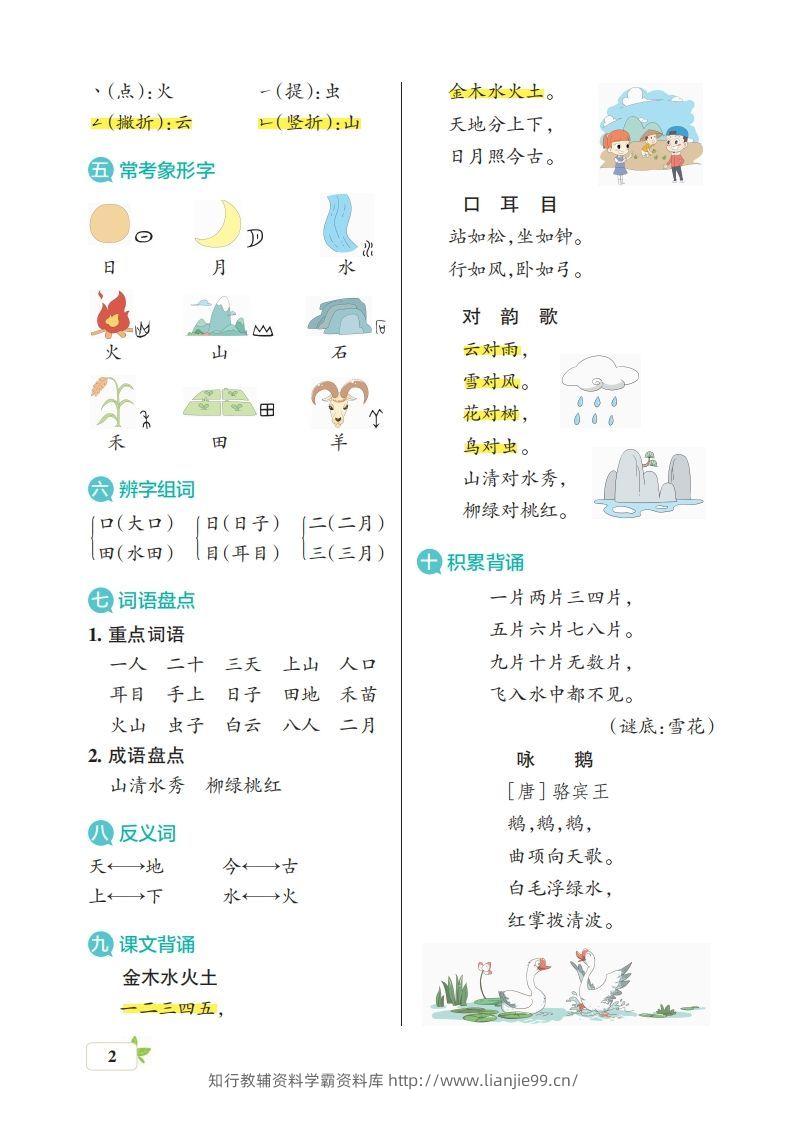 图片[2]-一上语文（核心考点梳理）-学霸资料库学科资源下载