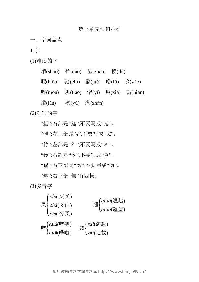 五年级语文下册06.第七单元知识小结（部编版）-学霸资料库学科资源下载