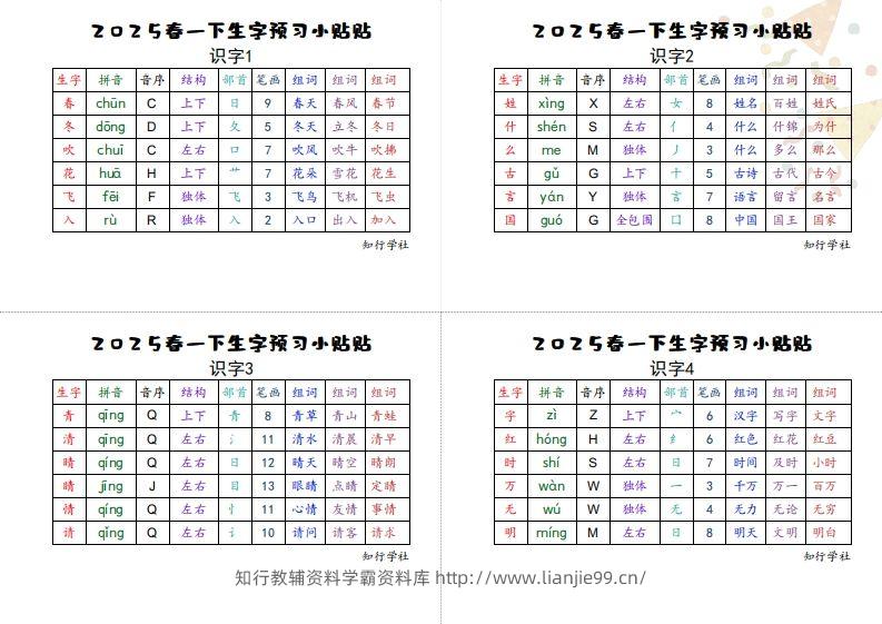 25一下语文生字【预习】小贴贴-学霸资料库学科资源下载