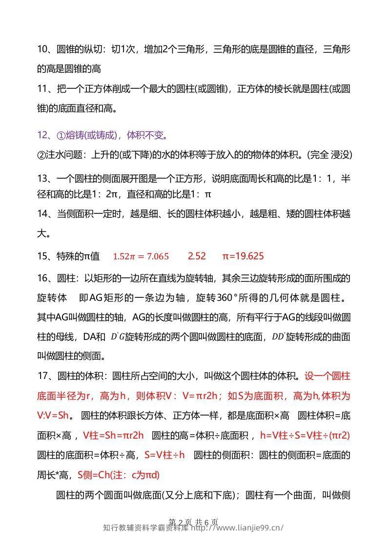 图片[2]-六年级下册数学重难点《圆柱与圆锥》-学霸资料库学科资源下载