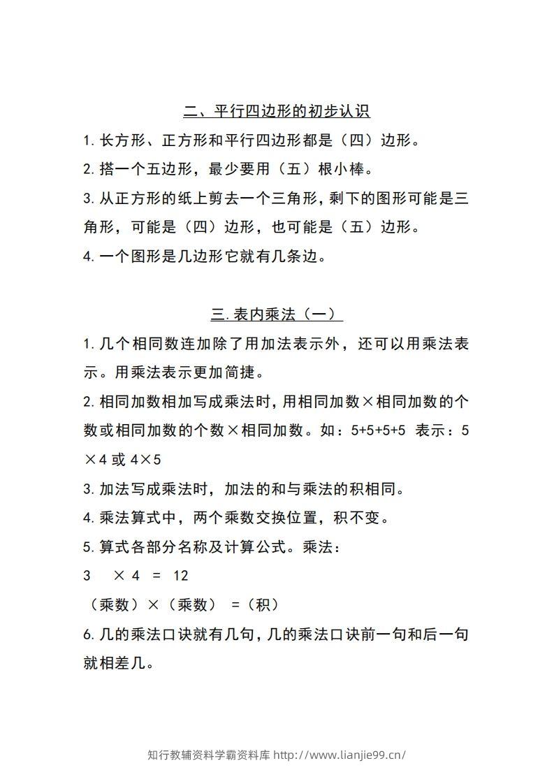 图片[2]-二上苏教数学知识点重点汇总-学霸资料库学科资源下载
