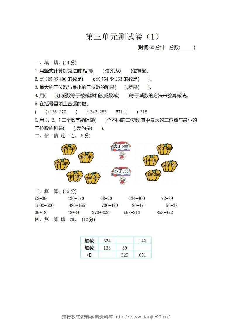 二（下）青岛版数学第三单元检测卷.1（54制）-学霸资料库学科资源下载