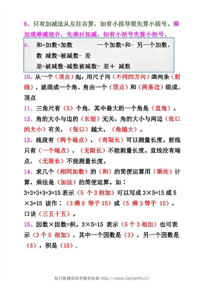 图片[2]-二年级数学上册重点概念汇总-学霸资料库学科资源下载