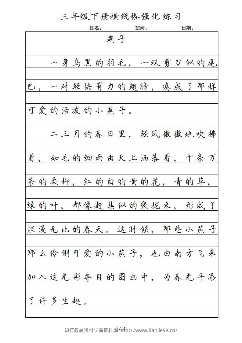 三年级语文下册横线格（部编版）-学霸资料库学科资源下载