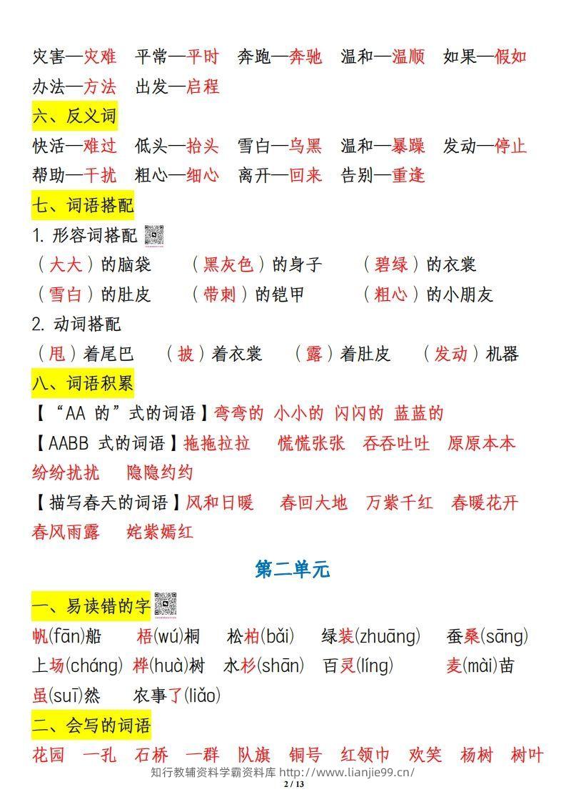 图片[2]-二上语文1-8单元重点知识汇总13页-学霸资料库学科资源下载