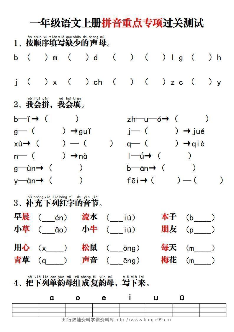 【拼音】拼音重点专项过关测试-学霸资料库学科资源下载