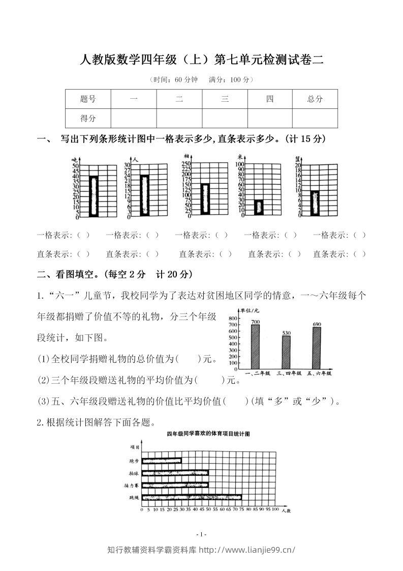 四（上）人教版数学第七单元检测试卷二-学霸资料库学科资源下载