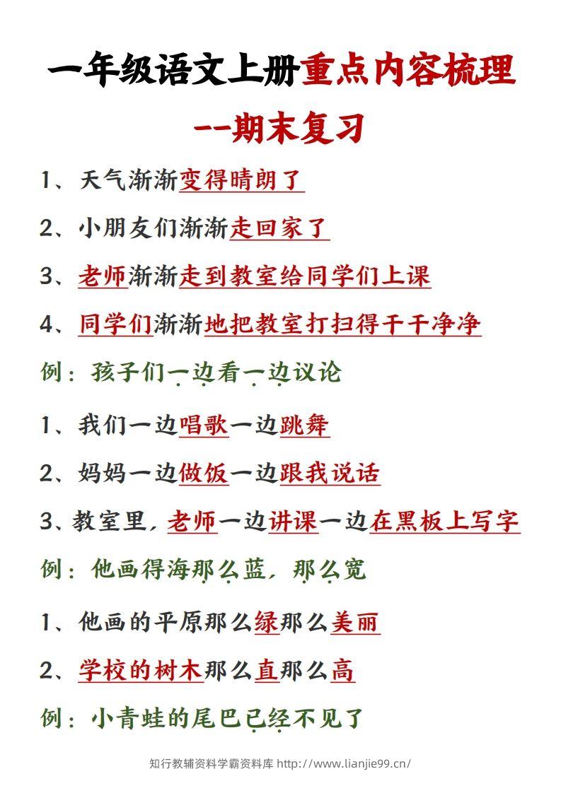 图片[2]-【重点预习内容梳理】一上语文()-学霸资料库学科资源下载
