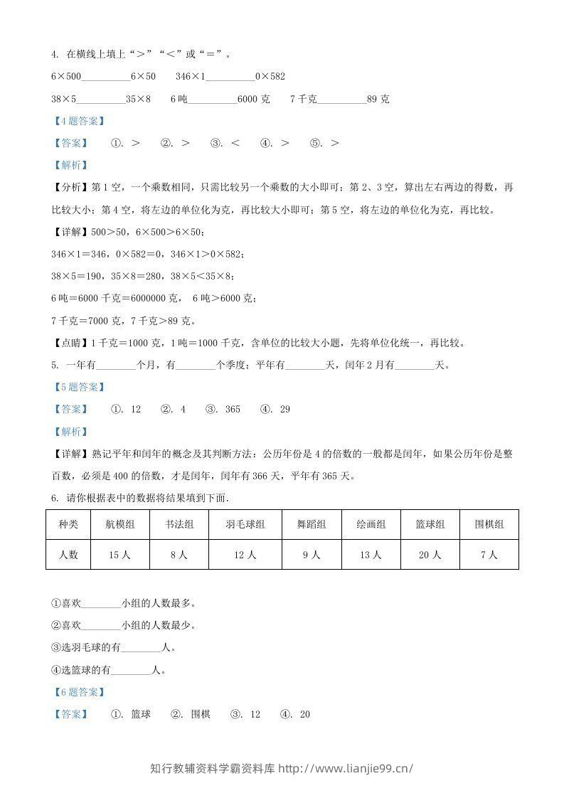 图片[3]-2020-2021年江苏苏州市吴江区苏教版三年级下册期末数学试卷及答案(Word版)-学霸资料库学科资源下载