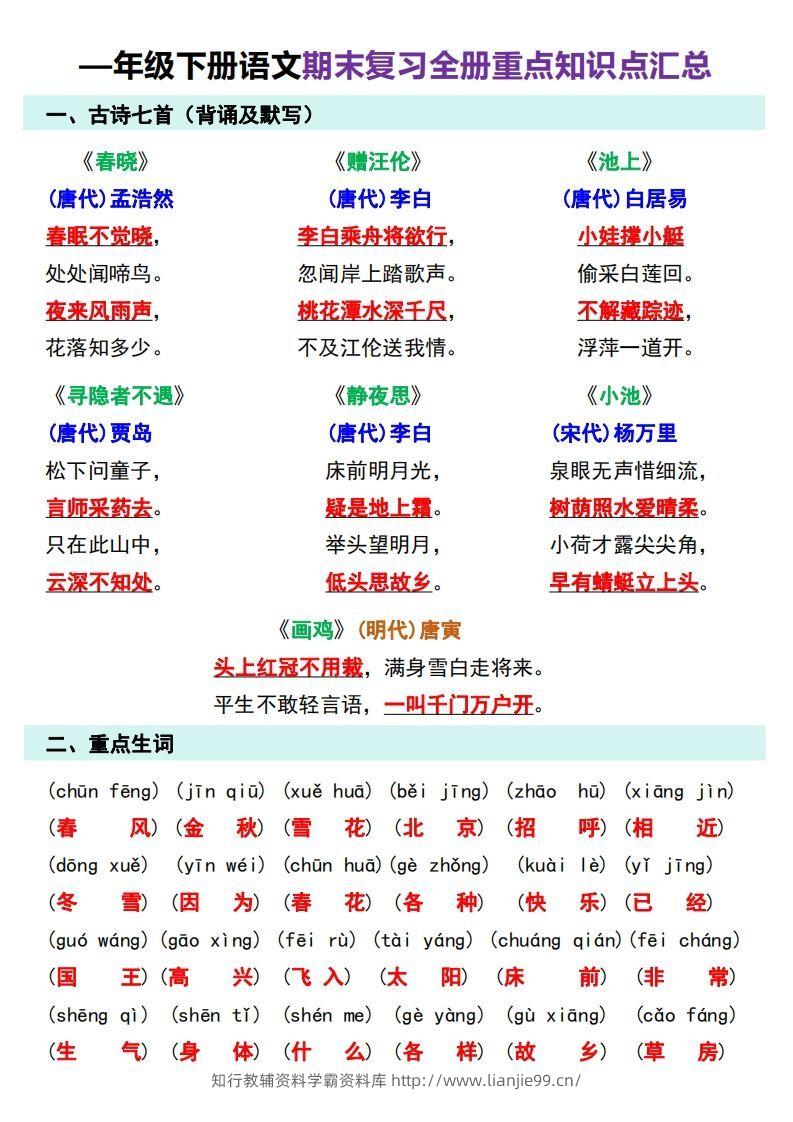 图片[3]-—年级下册语文期末复习计划-学霸资料库学科资源下载