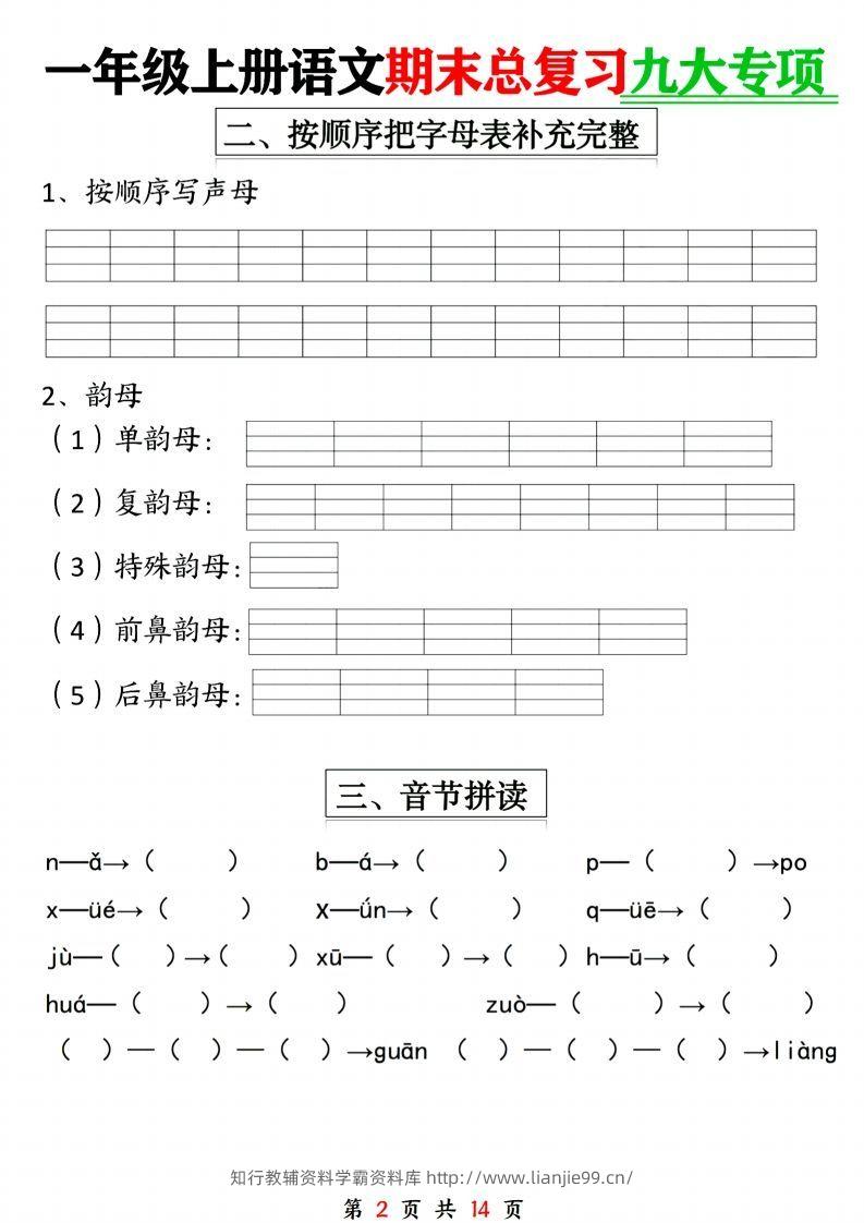 图片[2]-24年一上语文期末复习九大专项-学霸资料库学科资源下载