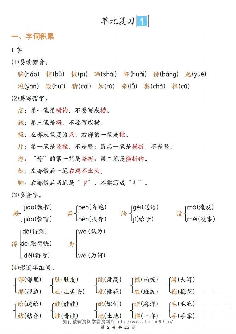 图片[2]-【期末复习单元四大项梳理（字词积累、好句积累、课文复习、考点聚集25页）】二上语文-学霸资料库学科资源下载