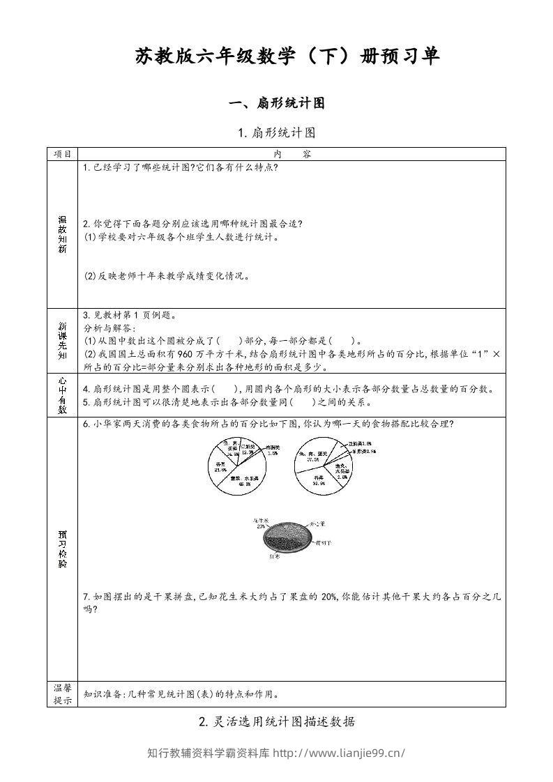 六年级数学下册预习单（苏教版）-学霸资料库学科资源下载