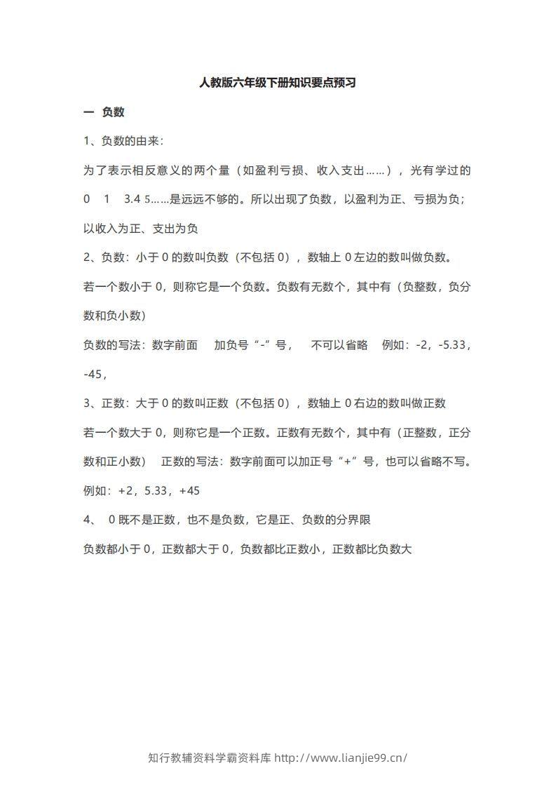 数学六年级下册必背知识点汇总-学霸资料库学科资源下载
