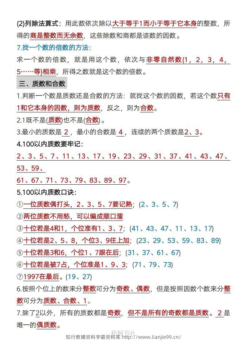 图片[2]-数学五年级下册必背知识点汇总-学霸资料库学科资源下载