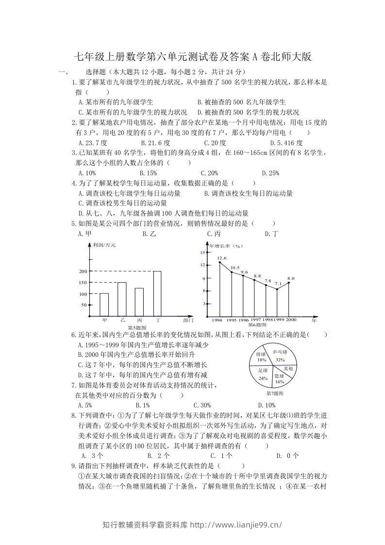 七年级上册数学第六单元测试卷及答案A卷北师大版(Word版)-学霸资料库学科资源下载