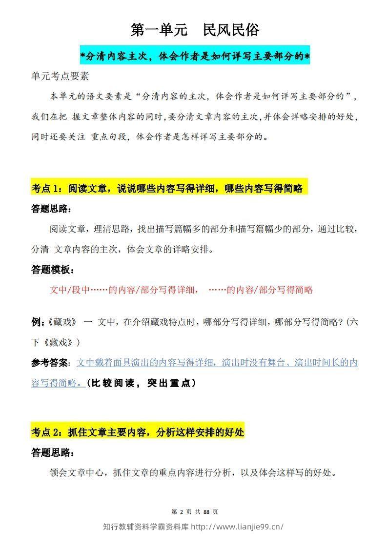 图片[2]-六下语文阅读理解与答题模板88页-学霸资料库学科资源下载