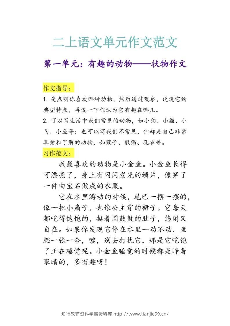 二上语文单元作文范文-学霸资料库学科资源下载