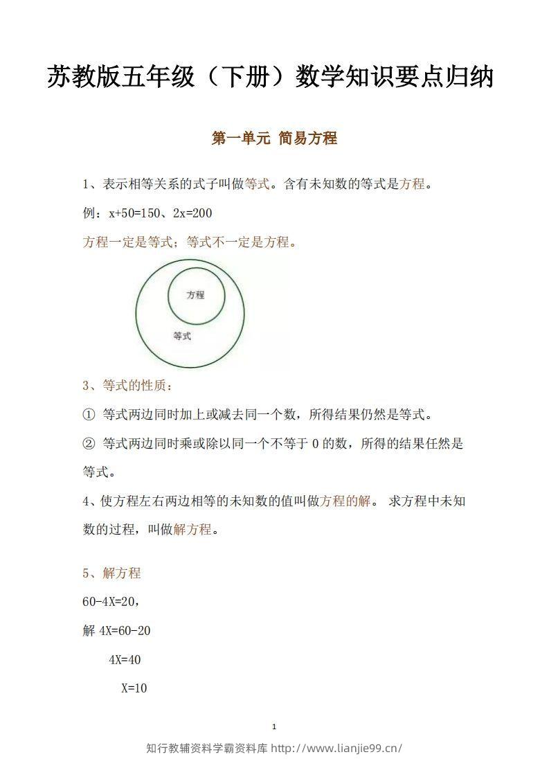 五下数学：苏教版数学知识点-学霸资料库学科资源下载