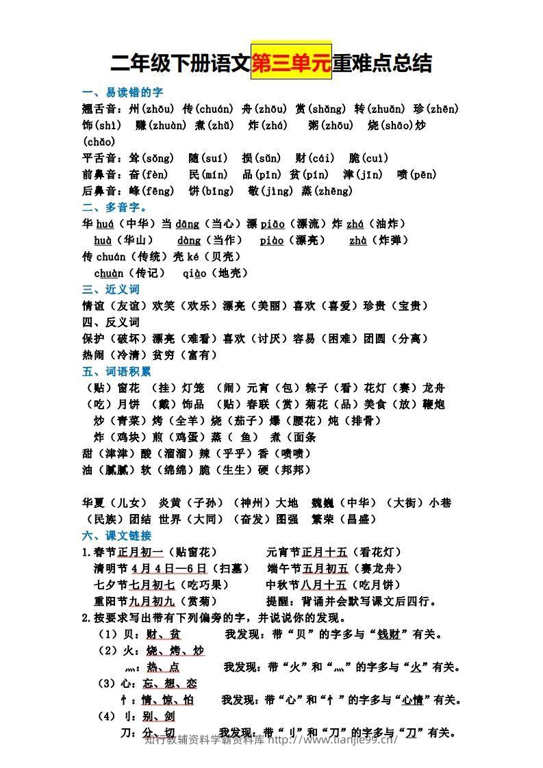 图片[3]-【全册单元重难点总结】二下语文-学霸资料库学科资源下载